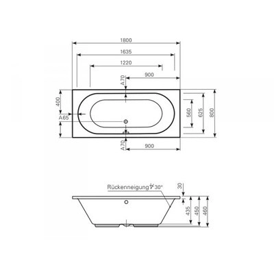 акриловая ванна mauersberger ausana 1018000301 180х80 см, цвет белый