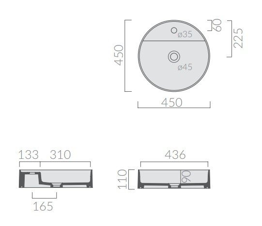 раковина накладная galassia smartb 7404 45, круглая