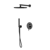 Комплект для душа Gattoni Circle Two/ONE 9190/PDNO (аналог 9090/PDNO) со встроенным смесителем, с ручной лейкой и верхним душем 250 мм, цвет: черный матовый