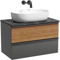 Тумба с раковиной Sancos Delta DL80GR + TT80A1 + CN6047 80 см, подвесная, со столешницей, дуб красный/графит матовый