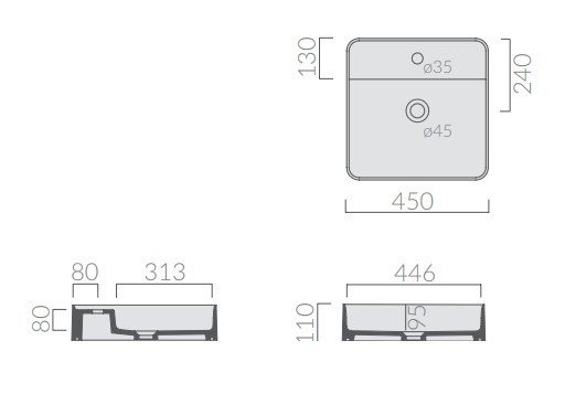 раковина накладная galassia smartb 7412 45x45