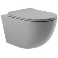 Унитаз Aqueduto OVO OVO0130 подвесной, безободковый, сиденье с микролифтом, 52.5х36 см, серый матовый