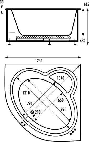 акриловая ванна vagnerplast mini catalina vpba125ctm3x-04 125x125 без гидромассажа