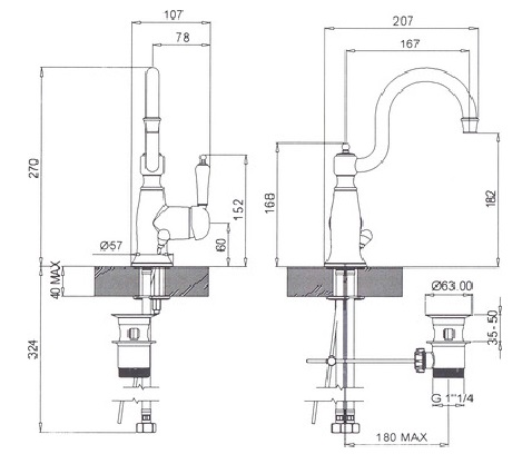 смеситель для раковины margaroli classica ru1001aa01gd, с донным клапаном, золото