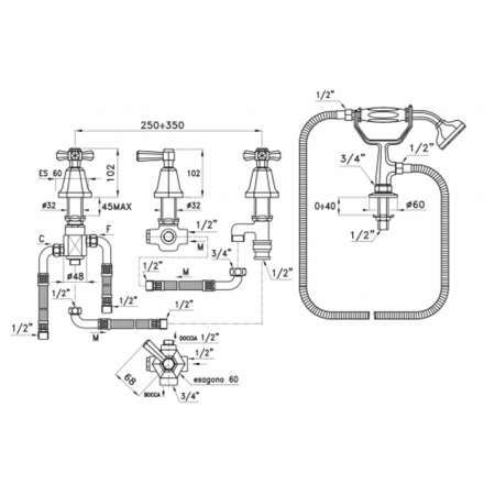 смеситель на борт ванны stella eccelsa ec 02316 cr00