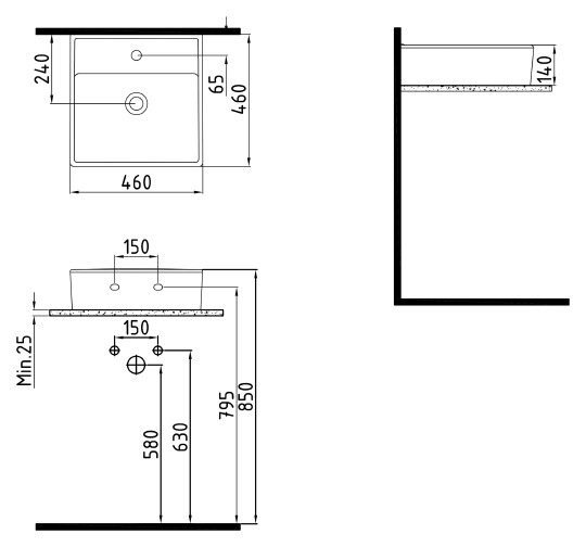 раковина накладная 46 см bien seramik infinitum 90lg04601