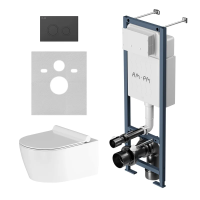 Комплект Унитаз подвесной Damixa Jupiter DX77C1700SC безободковый, с микролифтом + Инсталляция AM.PM ErgoFit I012711.0138 с кнопкой ErgoFit L черная матовая