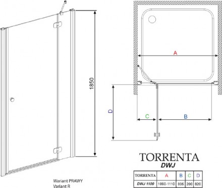 душевая дверь radaway torrenta dwj 110 r графитовое