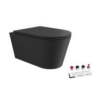 Подвесной унитаз Alice Hide Round 31170108SET безободковый, с сиденьем и крышкой с микролифтом, с набором для крепления, цвет чёрный матовый