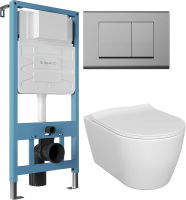 Комплект 3 в 1 Унитаз подвесной STWORKI Ноттвиль SETK3104-2616 белый + Инсталляция Aqueduto Tecnica TEC01 + Кнопка Quadrado QUA0100 цвет хром