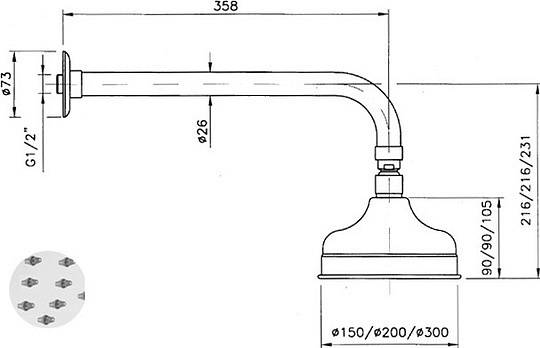 верхний душ nicolazzi classic shower 5702 bz 20