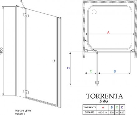 душевая дверь radaway torrenta dwj 90 l прозрачное