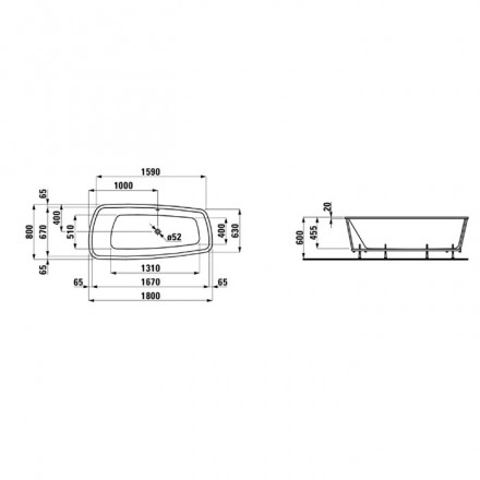 акриловая ванна laufen palomba 180х80 2.4280.1.000.000.1 без гидромассажа
