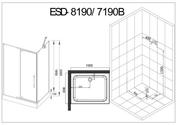 душевой уголок esbano esd-7190b esugd7190b 100х80х200 см