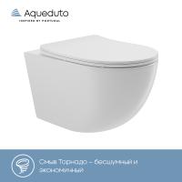 Унитаз Aqueduto OVO Tornado OVOT2110 подвесной, безободковый, смыв Торнадо, сиденье с микролифтом, 52.5х36 см, белый глянцевый