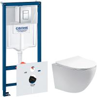 Комплект унитаза Aquatek Европа AQ1900-00 с инсталляцией Grohe Rapid SL 38775001 с сиденьем микролифт и клавишей смыва Хром