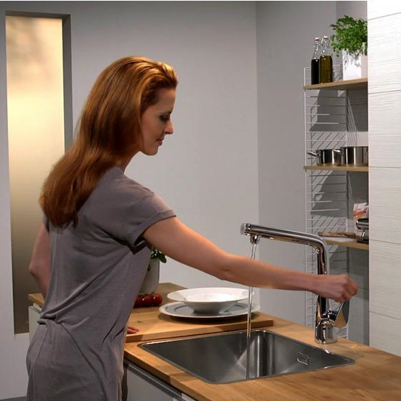 смеситель для кухни 320 с выдвижным изливом hansgrohe metris select m71 14884000, хром