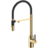 Смеситель для кухни Paulmark MAGNETO ONE Ma213188-SBG, с гибким изливом, цвет светлое брашированное золото, излив черный