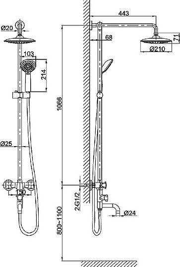 душевая система d&k grimm hessen da1384701e09 с изливом, цвет хром