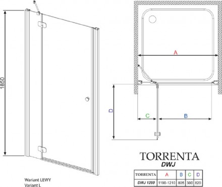 душевая дверь radaway torrenta dwj 120 l графитовое