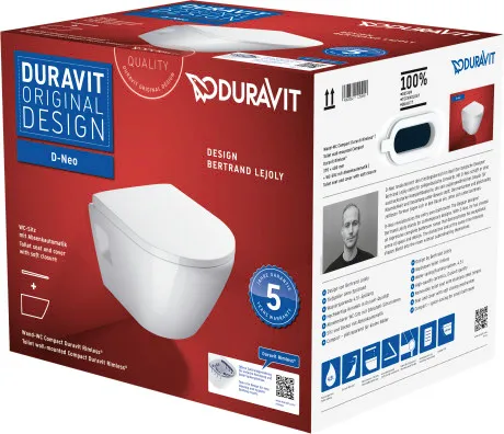 унитаз duravit d-neo 45870900a1 подвесной, укороченный, безободковый, с сиденьем, белый