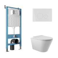 Комплект Aqueduto AQDS179: инсталляция Tecnica Novo, кнопка Circulo - белый глянцевый, унитаз Cone безободковый, сиденье с микролифтом, белый глянцевый