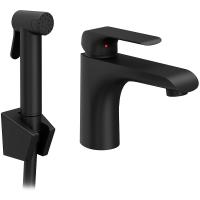 Смеситель для раковины Ravak Flat FL 112.20BL X070439 с гигиеническим душем Черный матовый