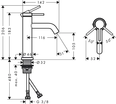 смеситель для раковины hansgrohe tecturis s 110 73311670 цвет матовый черный