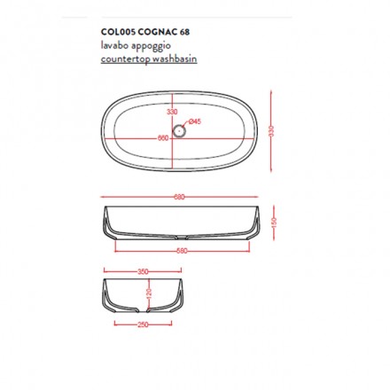 раковина накладная 68 см artceram cognac col005 17 00 цвет черный матовый.