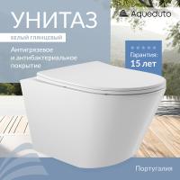 Унитаз Aqueduto CONE CON0110 подвесной, безободковый, сиденье с микролифтом, 52.5х36 см, белый глянцевый