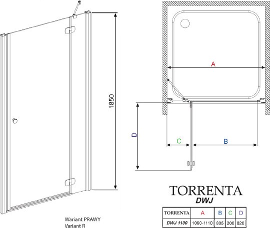 душевая дверь radaway torrenta dwj 110 r прозрачное