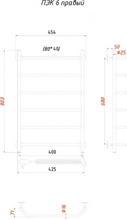 полотенцесушитель электрический тругор пэк 6 80x40, r