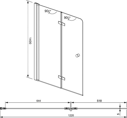 шторка на ванну aquanet beta 4 nf6222-hinge 00196053, прозрачное стекло