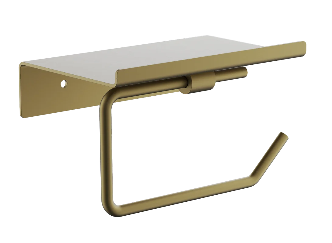 Держатель туалетной бумаги BELZ B900 B9001-5 с полкой для телефона, брашированное золото