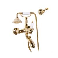 Смеситель Gattoni Orta 2700/27D0 OLD для ванны с душем, с белой ручкой, золото 24кт