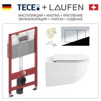 Комплект унитаз с инсталляцией LAUFEN Pack Pro +Tece 6 в 1 18.6996.6.940.041.2 с сиденьем с Микролифтом и с клавишей смыва хром