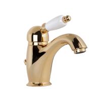 Смеситель Gattoni Orta 2746/27D0 OLD для раковины, с белой ручкой, с донным клапаном, золото 24кт