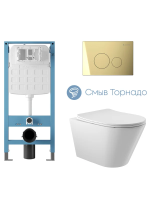 Комплект 4 в 1 Aqueduto Cone AQDS344T безободковый, с микролифтом, CIRCULO Novo кнопка смыва шлифованное золото