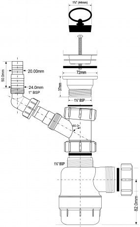 сифон для кухонной мойки 1 1/2"-40 mcalpine mrsk3