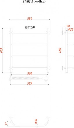 полотенцесушитель электрический тругор пэк 6 60x50, l