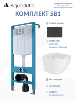 Комплект 4 в 1 Aqueduto Ovo Daily AQDSD007 безободковый, с микролифтом, CIRCULO Novo кнопка смыва матовая черная