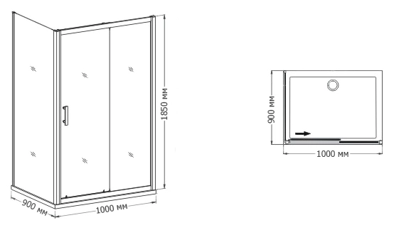 душевой уголок rgw passage pa-45 1000x900x1850 профиль хром, стекло чистое