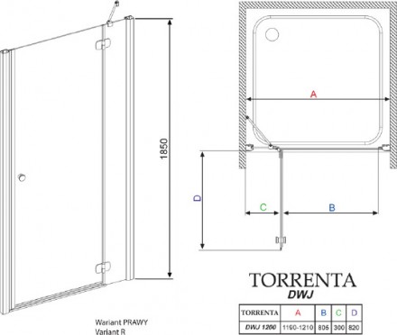 душевая дверь radaway torrenta dwj 120 r графитовое