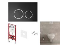 Комплект, TECE, TECEbasic, унитаз+инсталляция+клавиша смыва, цвет унитаза-белый, цвет клавиши-черный матовый с хромированным контуром клавиш