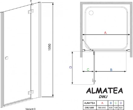 душевая дверь radaway almatea dwj 80 r графитовое