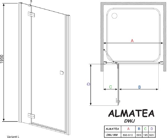 душевая дверь radaway almatea dwj 90 l прозрачное