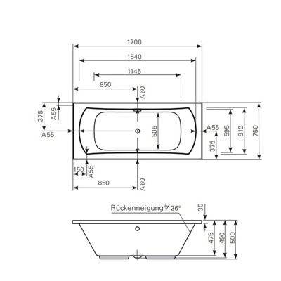 акриловая ванна mauersberger jucunda duo 1017001101 170х75 см. цвет белый матовый