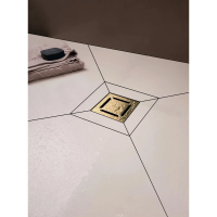 Трап BERGES водосток напольный ZENTRUM Norma 150*150 нержавеющая сталь, золото глянец, S-сифон боковой