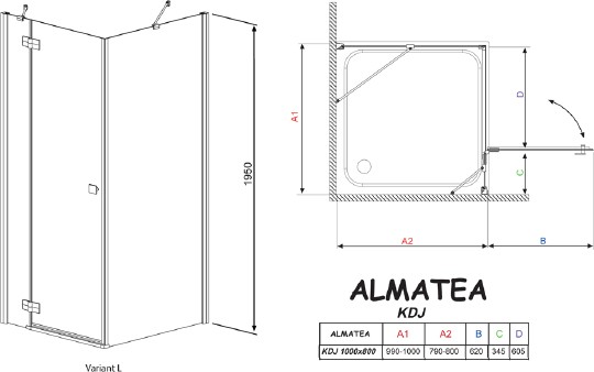 душевой уголок radaway almatea kdj 100 l×80 прозрачное