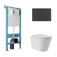 Комплект Aqueduto AQDS193Т Унитаз подвесной Cone Plus безободковый, с микролифтом, смыв Tornado + Система инсталляции для унитазов Tecnica Novo + Кнопка смыва Circulo Novo черная матовая